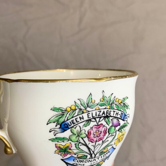 VTG 50s Hammersley Queen Elizabeth II 1953 Coronation Teacup & Saucer Bone China - Picture 11 of 13